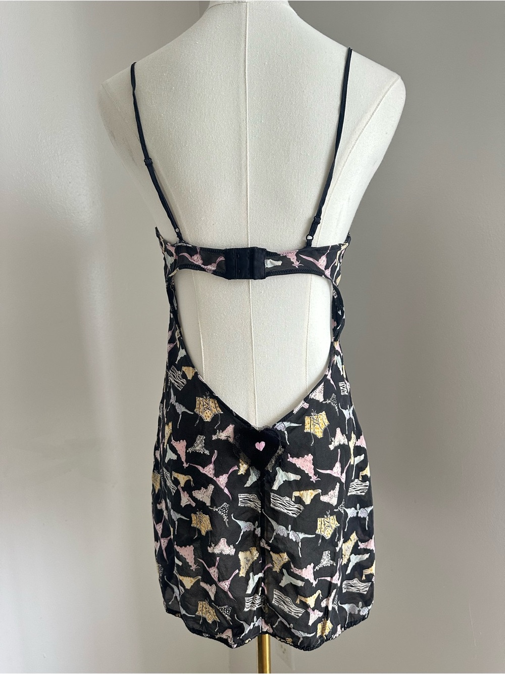 La Perla Black Printed Slip Dress with Pink & Yellow Accents